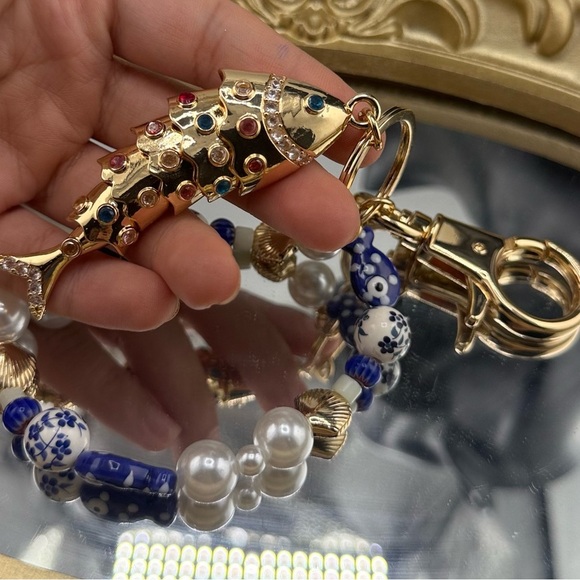 Gold Fish & Beaded Keychain Charm 🐟💙 - Picture 5 of 8